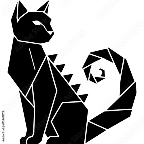 Geometric black cat and kitten silhouette artwork with polygonal shapes. Vector