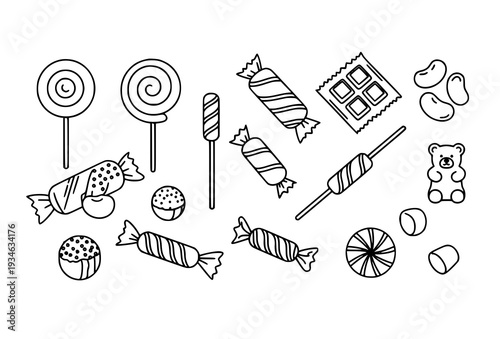 Minimal Line Art Candy Icon Set with Editable Stroke for Flyers and Banners