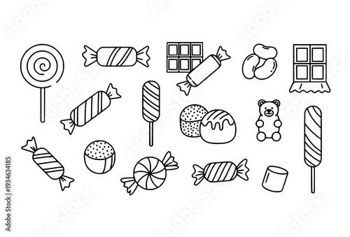 Minimal Line Art Candy Icon Set with Editable Stroke for Flyers and Banners