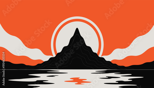 Minimalist Mountain Peak Landscape at Dawn with Negative Space for Tex