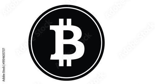 Black and white illustration of the bitcoin symbol against a white background