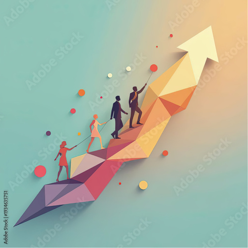 Human Progress as silhouettes rising together along an abstract diagonal, representing support and improvement.eps