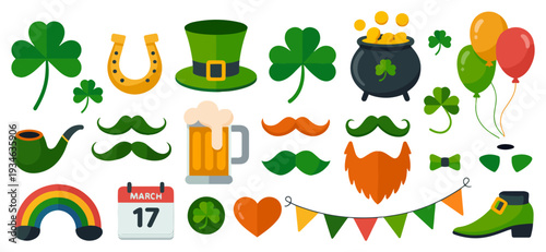 st patricks day sticker icon set