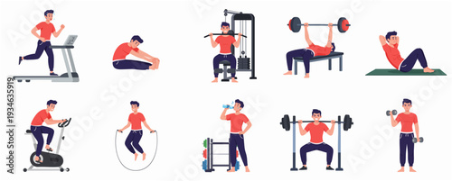 Minimalist Style Fitness Exercise Routine Illustration Various Training Activity Set