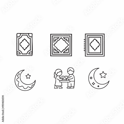 Islamic set with crescent moon star prayer mat and couple sharing food