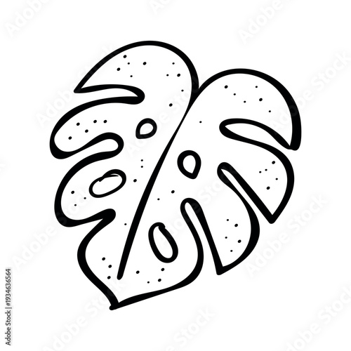 Single Monstera deliciosa leaf outline. Hand drawn botanical illustration, minimalist vector icon. Perfect for modern, botanical, or tropical-themed designs.