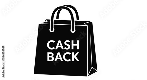 A black shopping bag with the words cash back prominently displayed in white