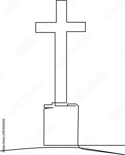 A simple illustration of a cross standing on a hilltop Vector