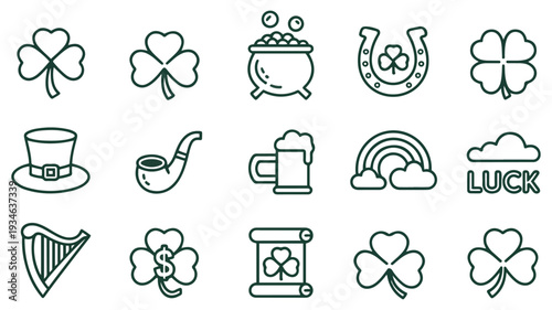 st patricks day outline icon set