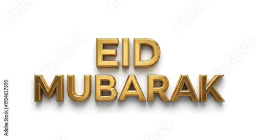 Golden Eid Mubarak greeting on white background