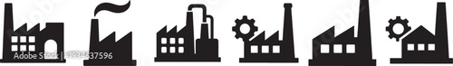 Factory icon set industrial building vector silhouette collection editable glyph symbols pack