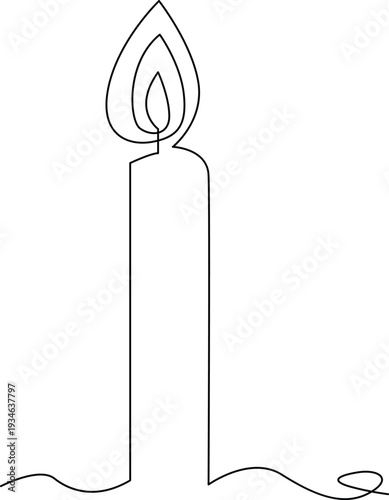 A single white candle with a flame and melted wax dripping down the sides Vector