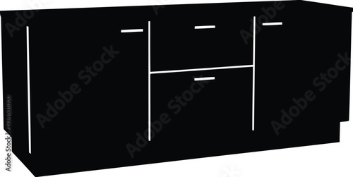 Modern black kitchen cabinet silhouette vector illustration for interior design and renovation projects