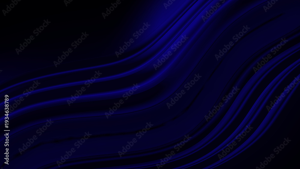 Obraz premium Elegant deep royal blue satin fabric waves with smooth flowing folds and soft light reflections, luxury abstract background with copy space.