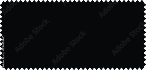 Solid black fabric swatch with zigzag edges isolated on white background for textile design mockup