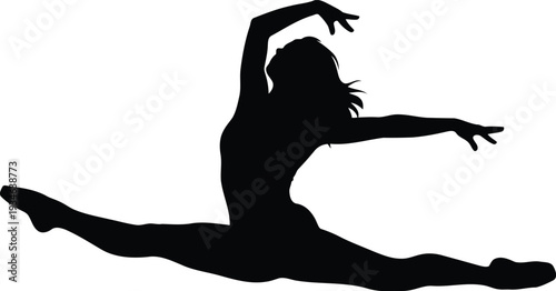 Silhouette of Female Ballet Dancer Performing Grand Jeté Isolated on White Background