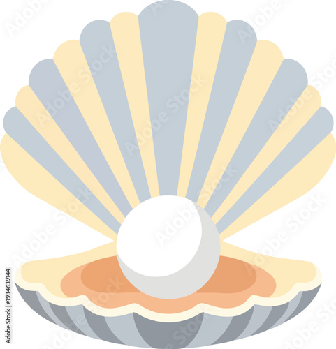 Vector illustration of open seashell with pearl, isolated clipart for jewelry, marine, and luxury design