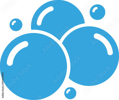 Blue soap bubbles icon isolated on white background for cleaning, hygiene, and detergent concepts