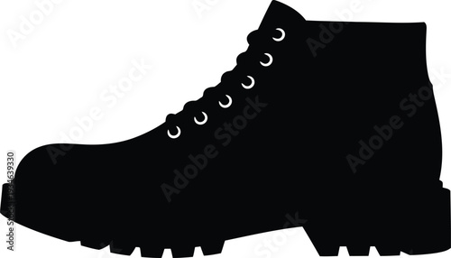 Black Silhouette of Hiking Boot Isolated on White Background for Outdoor and Footwear Design