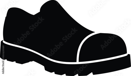 Black Silhouette of Safety Work Shoe Icon Isolated on White Background for Industrial Design