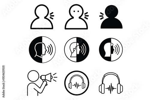 Communication and audio icons set