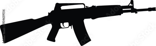 Black Silhouette of Assault Rifle Isolated on White Background for Military and Security Design