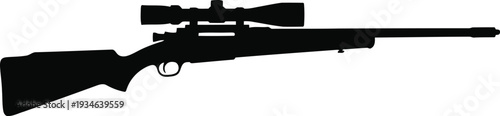 Black silhouette of sniper rifle with scope isolated on white background for hunting and tactical design