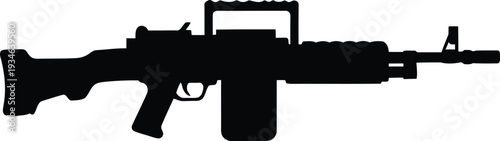 Black Silhouette of Military Assault Rifle Isolated on White Background for Tactical and Security Design