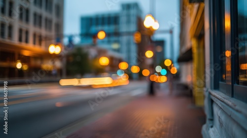 Urban city street at night with abstract bokeh lights and motion blur