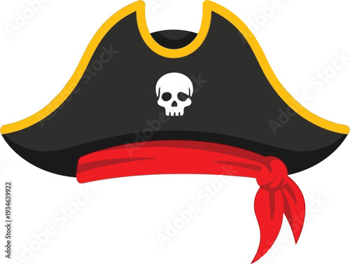 Pirate Hat Vector Illustration with Skull and Red Bandana for Halloween and Costume Design