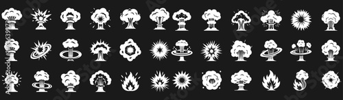 Smoke illustration set for special effects template. Explosion, bomb, steam clouds, mist, fume, fog, dust, dash,or vapor 2D VFX Clipart element for animation