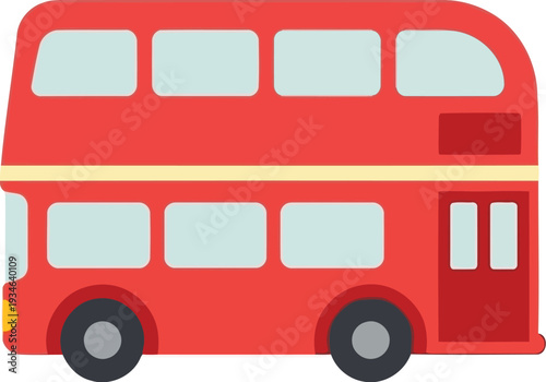 Flat Vector Illustration of Classic Red London Double Decker Bus Isolated on White Background
