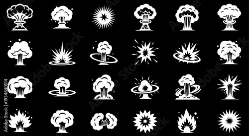 Smoke illustration set for special effects template. Explosion, bomb, steam clouds, mist, fume, fog, dust, dash,or vapor 2D VFX Clipart element for animation