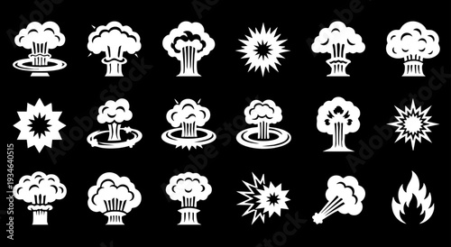 Smoke illustration set for special effects template. Explosion, bomb, steam clouds, mist, fume, fog, dust, dash,or vapor 2D VFX Clipart element for animation