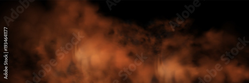 Abstract orange smoke effect with floating sparks creates dramatic fire atmosphere, ideal for overlay compositions with mysterious fog and burning ember elements.