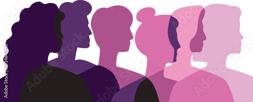 Silhouette of Solidarity: An artistic depiction of diverse women, their profiles merging in unity, their collective strength radiating through the subtle play of colors and shadows.