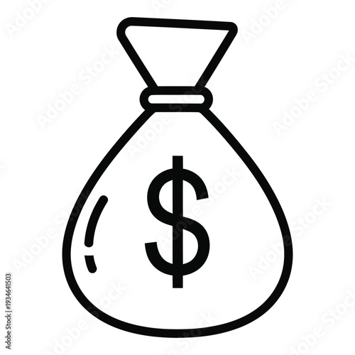 A black line drawing of a money bag with a dollar sign on it