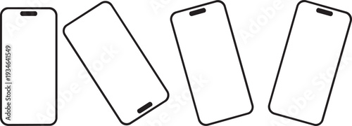Phone Perspective: Four sleek smartphone illustrations in varying perspectives, perfect for design assets or tech concepts. 