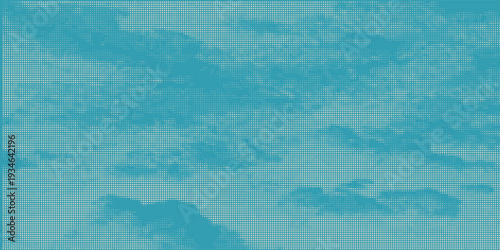 Color halftone texture of blue sky with clouds. Abstract cloud pattern vector dotted pixel texture background with copy space. Vintage cloudy sky