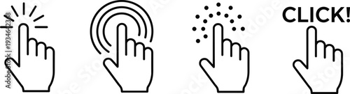 Hand click icon vector set, finger tap press touch gesture symbols isolated on white background