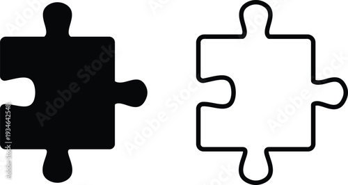 Black puzzle piece vector set collection group with jigsaw element icons, connection solution symbol isolated on transparent background, outline silhouette editable minimalist design