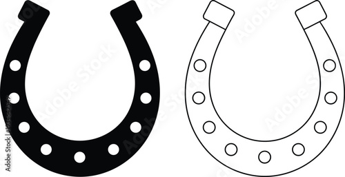 Horseshoe icon vector set, lucky symbol silhouette and outline design isolated on white background illustration
