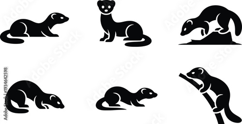 Black ferret silhouettes in various poses on white background