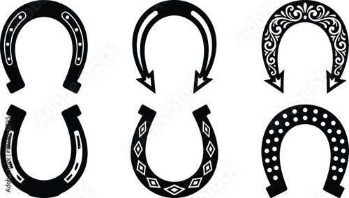 Horseshoe vector illustration, decorative lucky charm design, equestrian art inspiration, symmetrical pattern graphics, creative horseshoe flat vector illustration