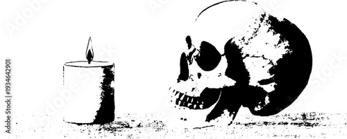 Gothic skull and candle illustration for halloween decor or tattoo design