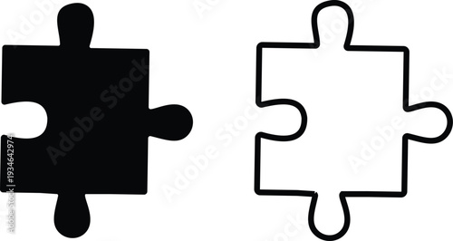 Black puzzle piece vector set collection group with jigsaw element icons, connection solution symbol isolated on transparent background, outline silhouette editable minimalist design