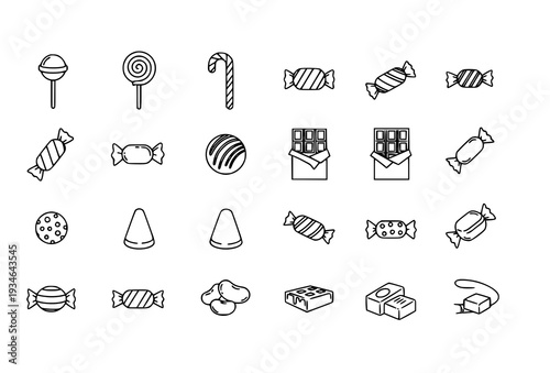 Editable Stroke Candy Outline Icon Set for Infographics and Sweet Treat Designs
