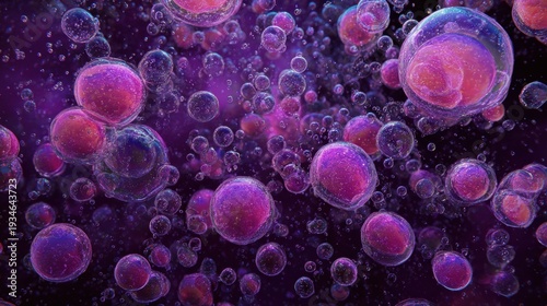 Microscopic cells and bubbles abstract science background