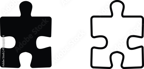 Black puzzle piece vector set collection group with jigsaw element icons, connection solution symbol isolated on transparent background, outline silhouette editable minimalist design