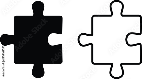 Black puzzle piece vector set collection group with jigsaw element icons, connection solution symbol isolated on transparent background, outline silhouette editable minimalist design